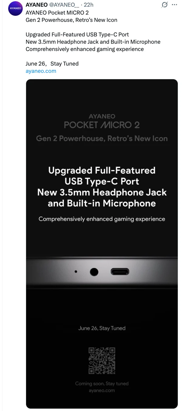 AYANEO Announces Pocket Micro 2 Handheld, Set for Official Reveal Next Week