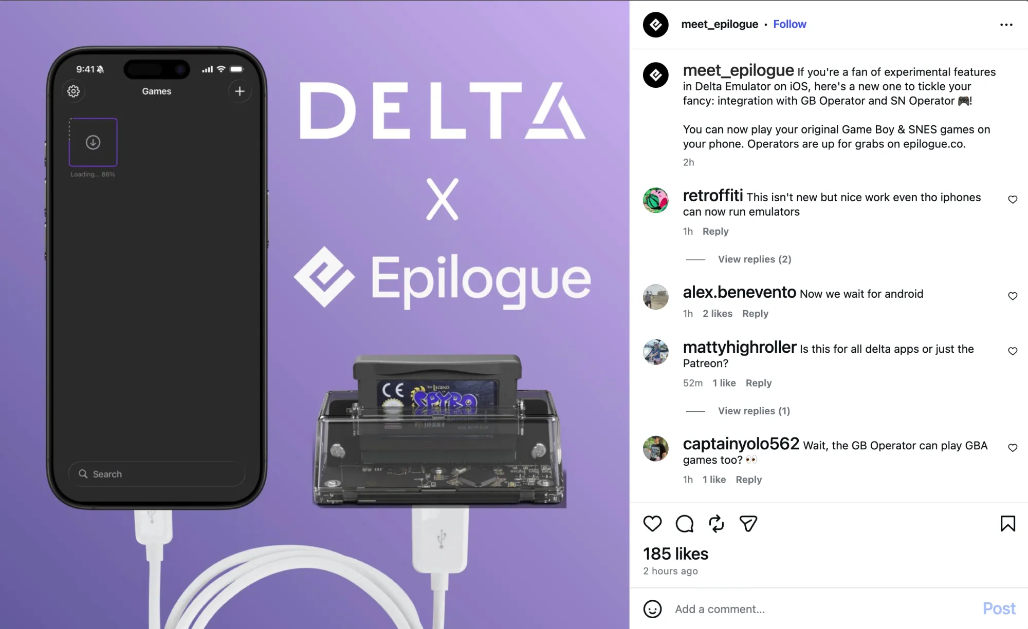 Delta iOS App Integrates Epilogue Cartridge Readers for Direct Physical Game Play