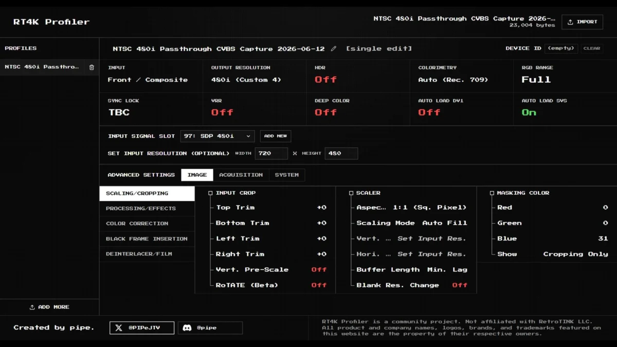 RetroTINK 4K Community Unveils Advanced Web-Based Profile Editor, Revolutionizing User Experience.