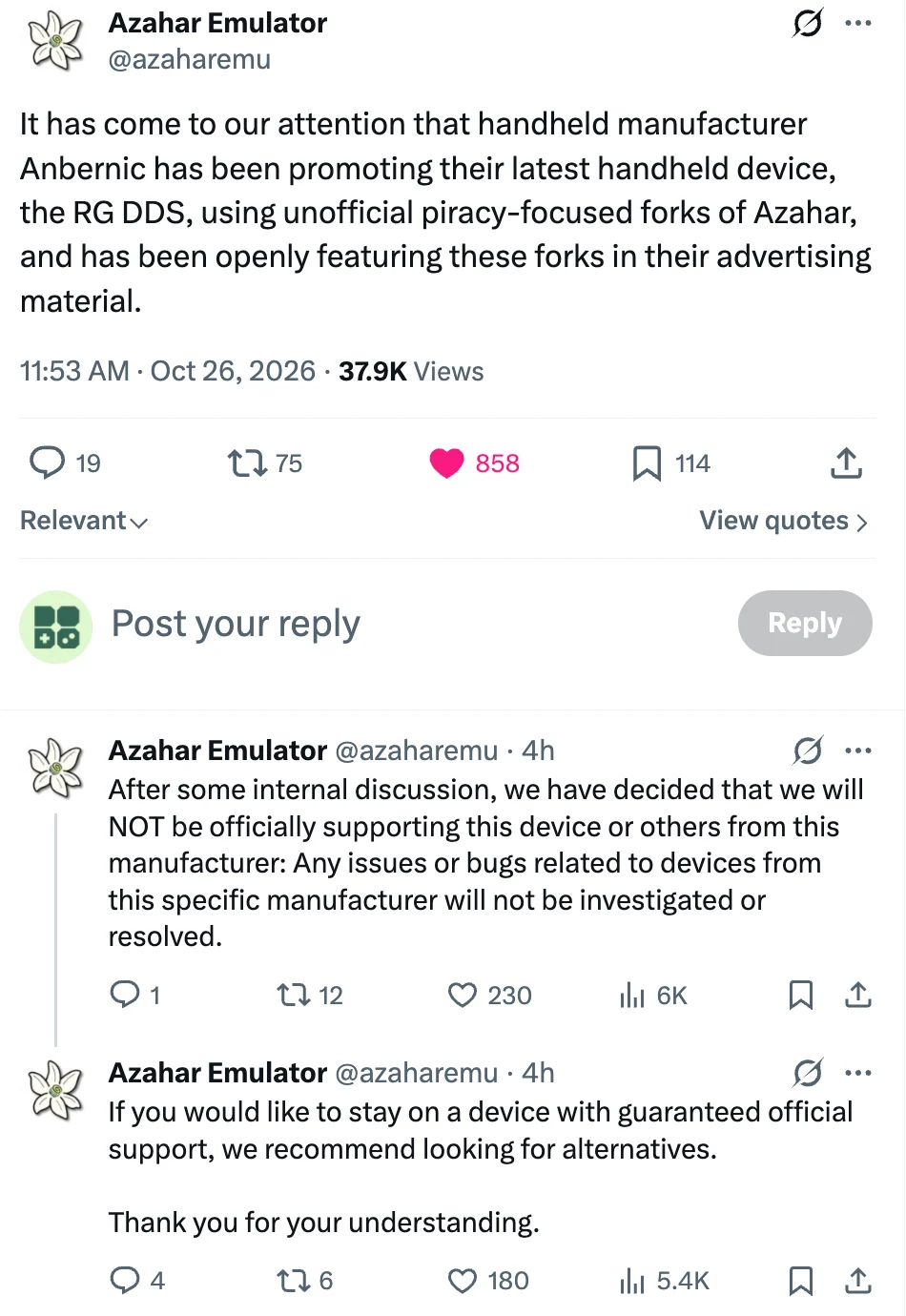 Uh-oh… Azahar 3DS Emulator Will No Longer Support ANBERNIC Devices